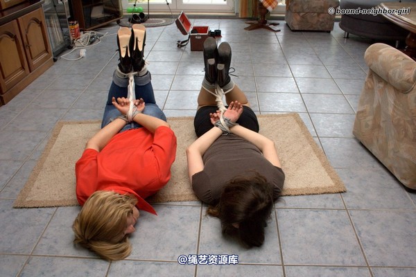 bound-neighbor-girl - Guest Celine and guest Romy - Hogtied on the floor 第 1 张图片